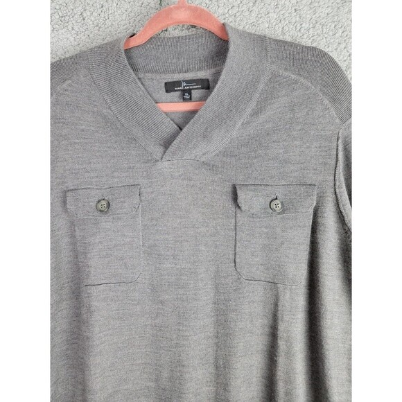Marc Anthony Mens Sweater XL Merino Wool Blend Gray Light Button Patch Pockets - Picture 3 of 13